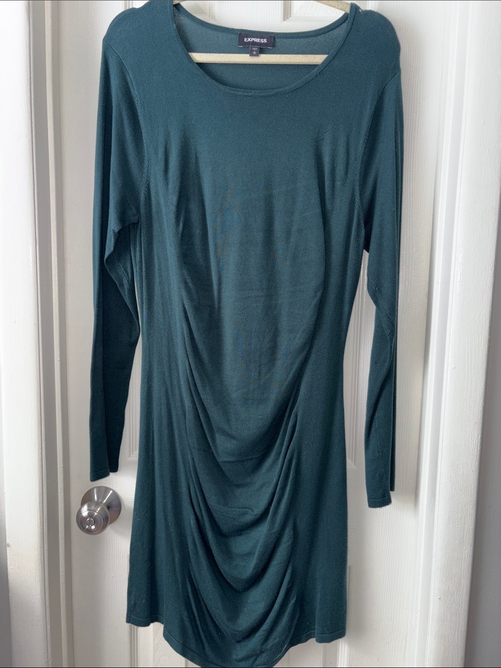 Express Women’s Forest Green Long Sleeve Ruched Midi Dress XL
